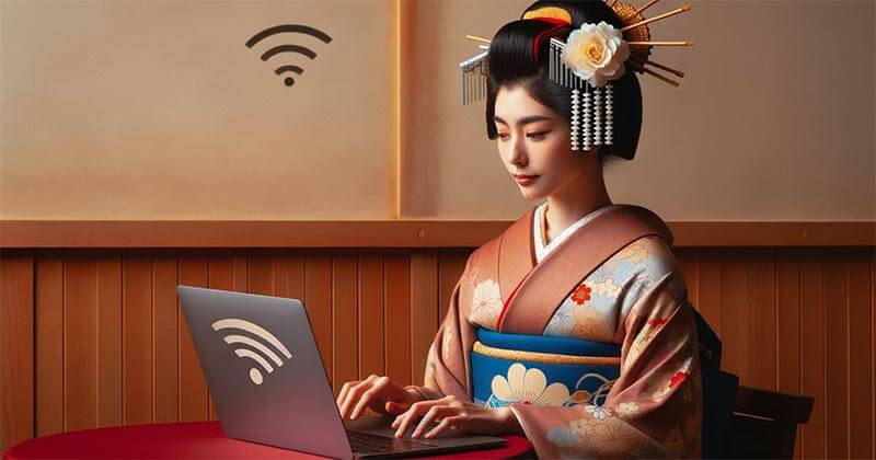 Wi-Fiに接続してインターネットをする町娘