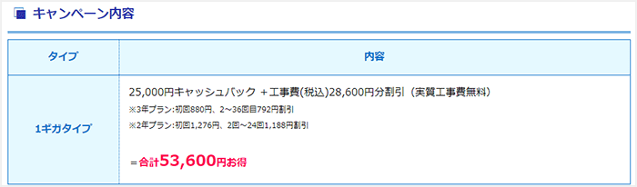 ビッグローブ光代理店NEXTのキャンペーン内容